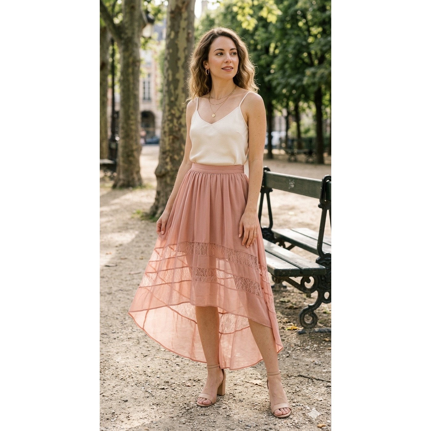 Nwt Poof High Low Skirt Juniors L Peach Lace Trim Chiffon Overlay